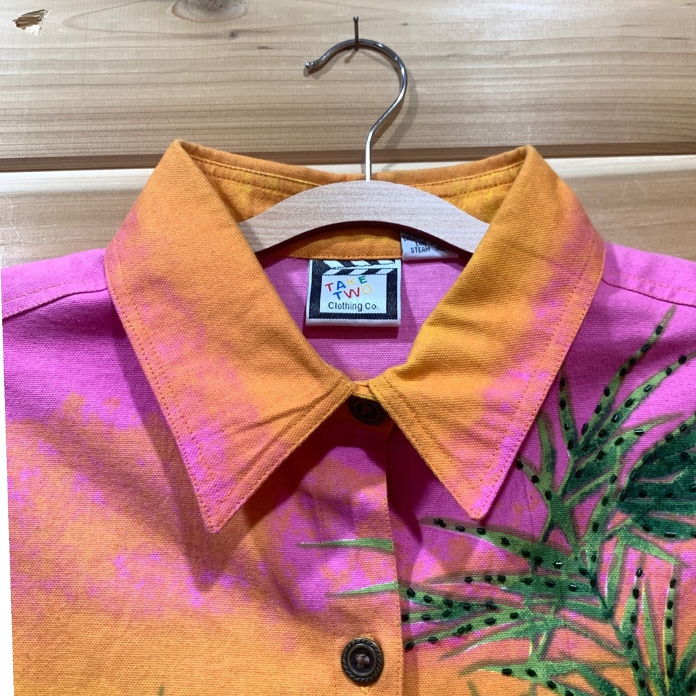 Floral Button Down Jacket Tropical Print Bead Embellished Collared Colorful XL - Picture 3 of 14